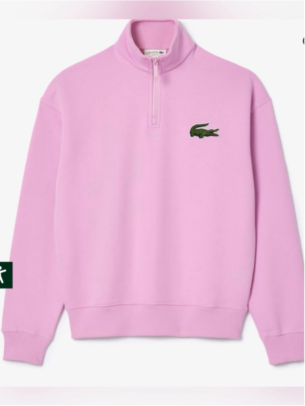 Lacoste Pink Quarter-Zip Sweatshirt with Green Croc
